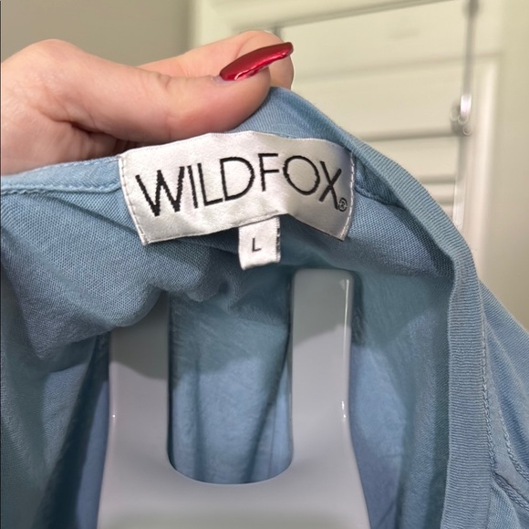 Wildfox Light Blue V-Neck Short Sleeve Tee - Picture 2 of 7